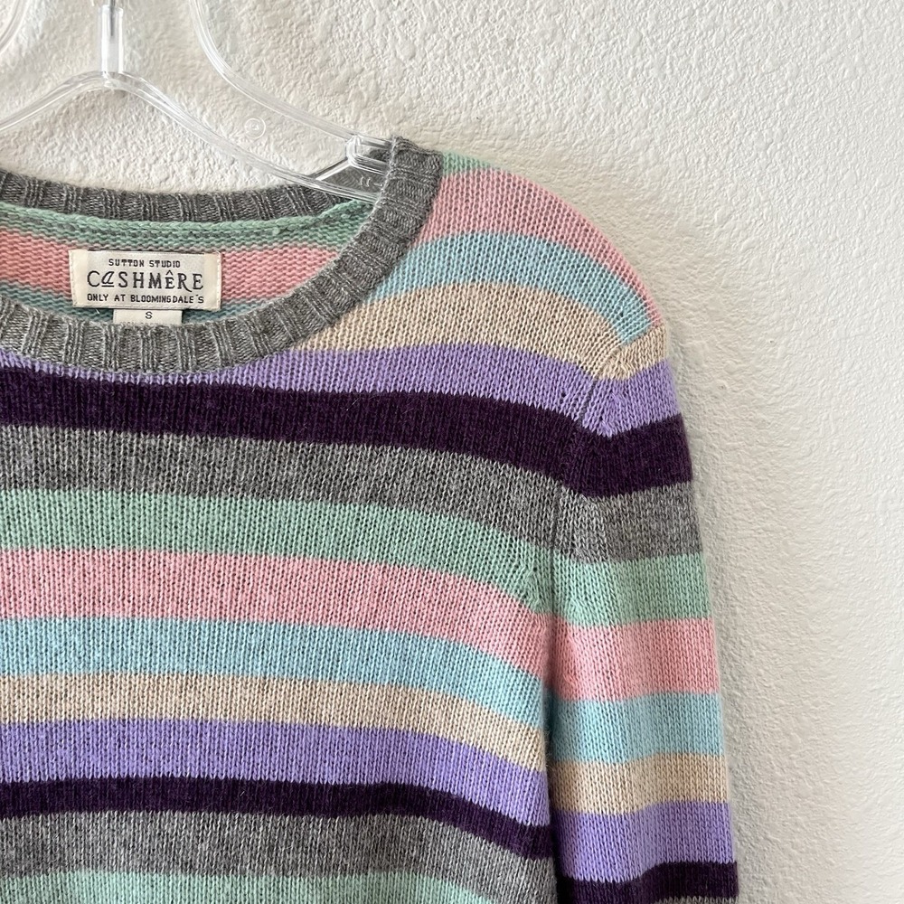 Vintage 90s Sutton Studio Cashmere Sweater Women's Small Striped Pastels Classic - Picture 3 of 12